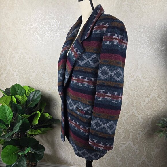 Braetan Size Large Southwestern/Aztec Print Wool Blend Blazer 1 Button Closure - Picture 6 of 13